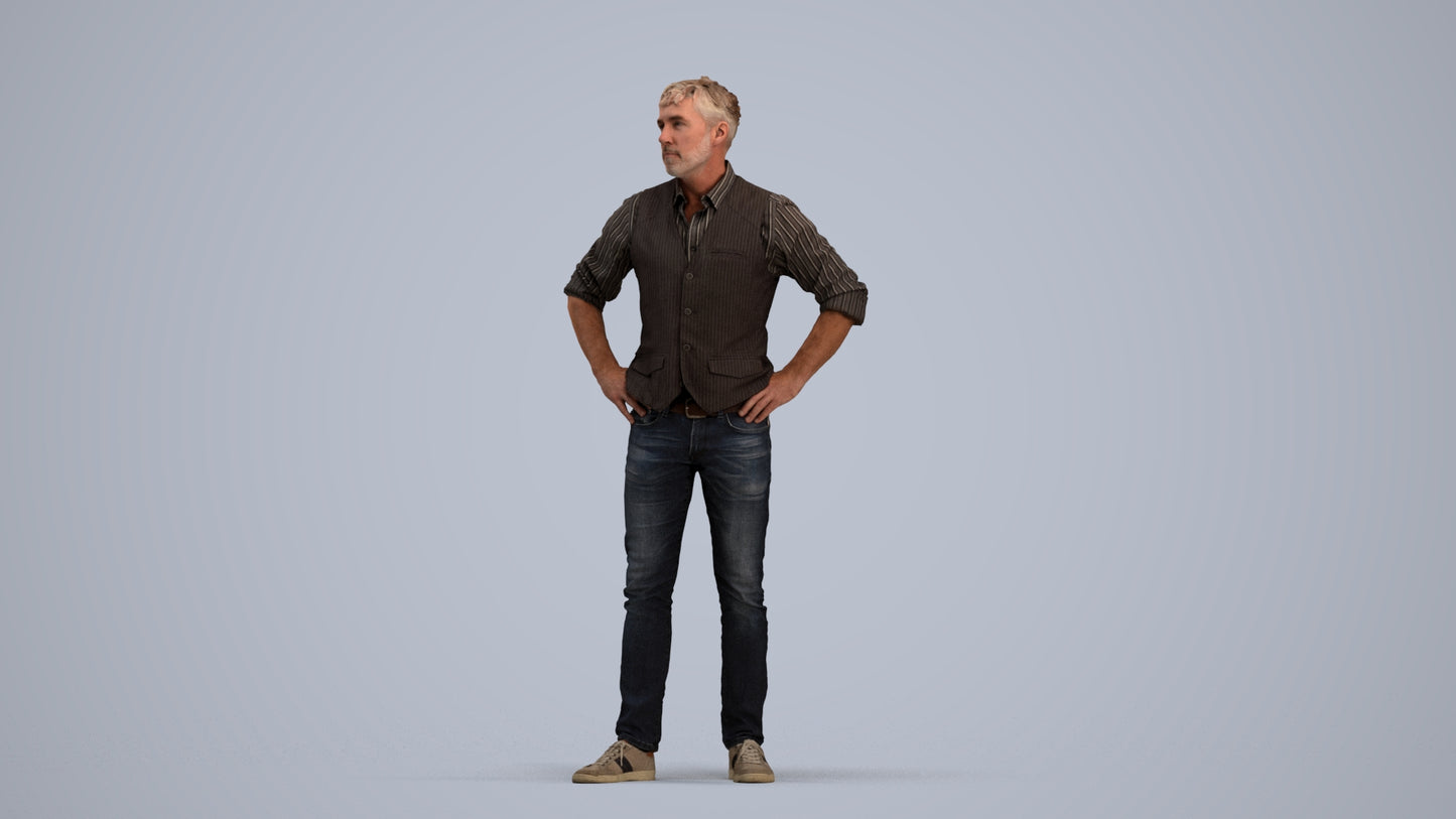 realistic 3D man casual standing, scanned archviz people for Blender and 3ds Max, standing pose render