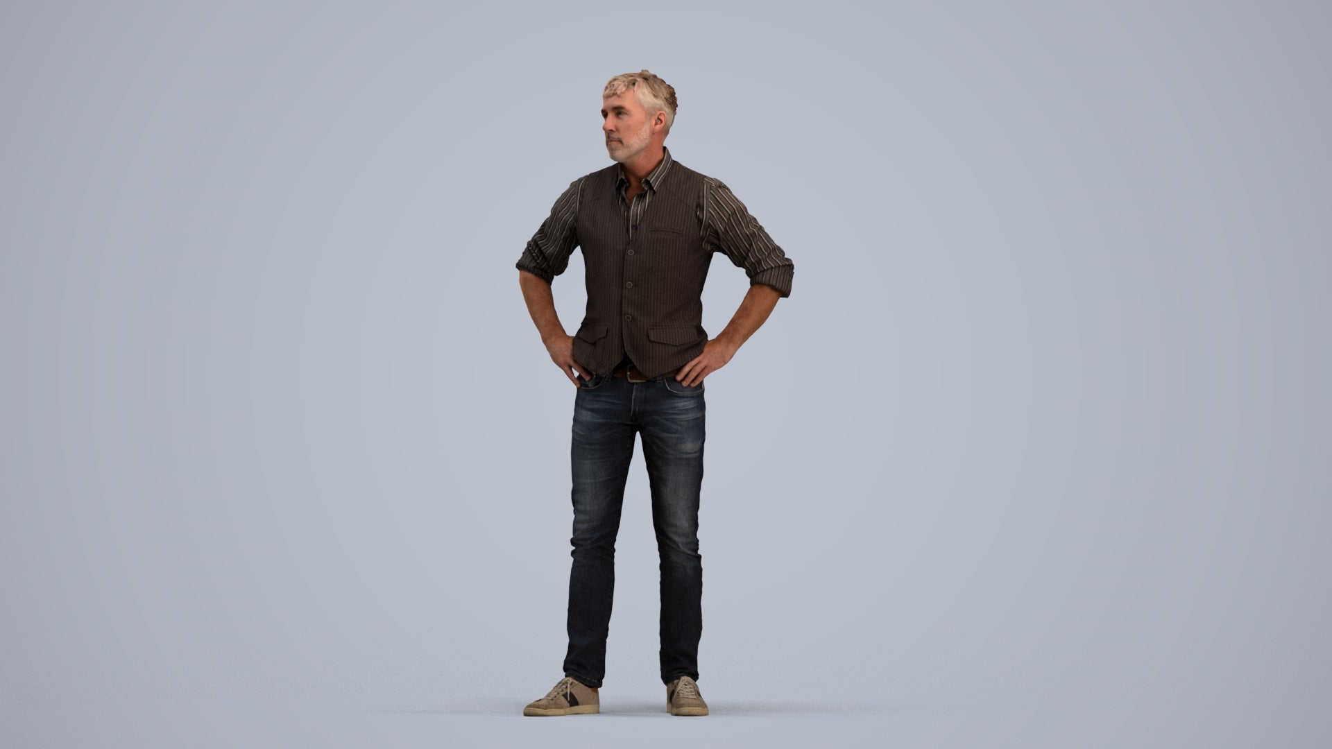 realistic 3D man casual standing, scanned archviz people for Blender and 3ds Max, standing pose render