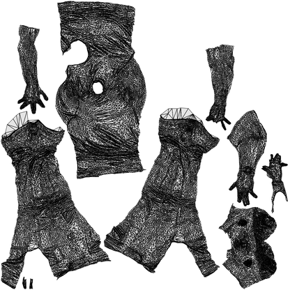 3D human model man casual standing, photogrammetry scanned person for archviz, wireframe top-down view