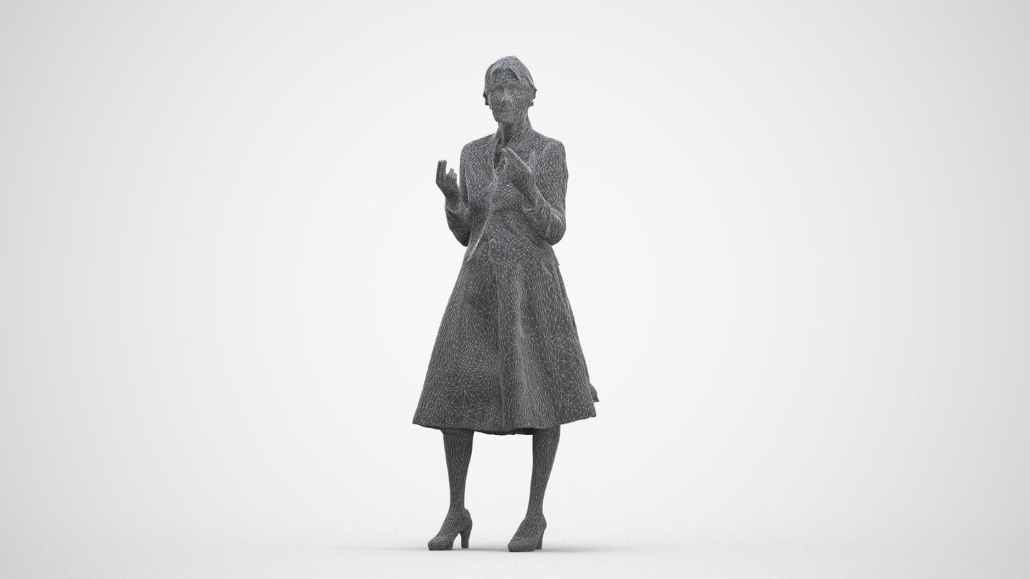 realistic 3D senior woman business standing, scanned archviz people for Blender and 3ds Max, three-quarter front view render