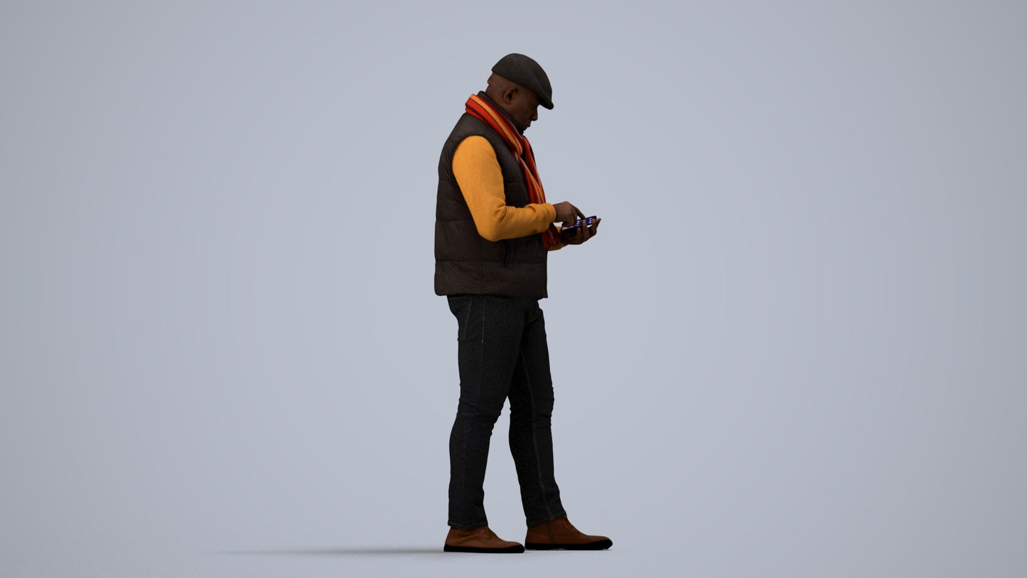 3D scanned man standing casual, photorealistic archviz people for Enscape and SketchUp, side view render