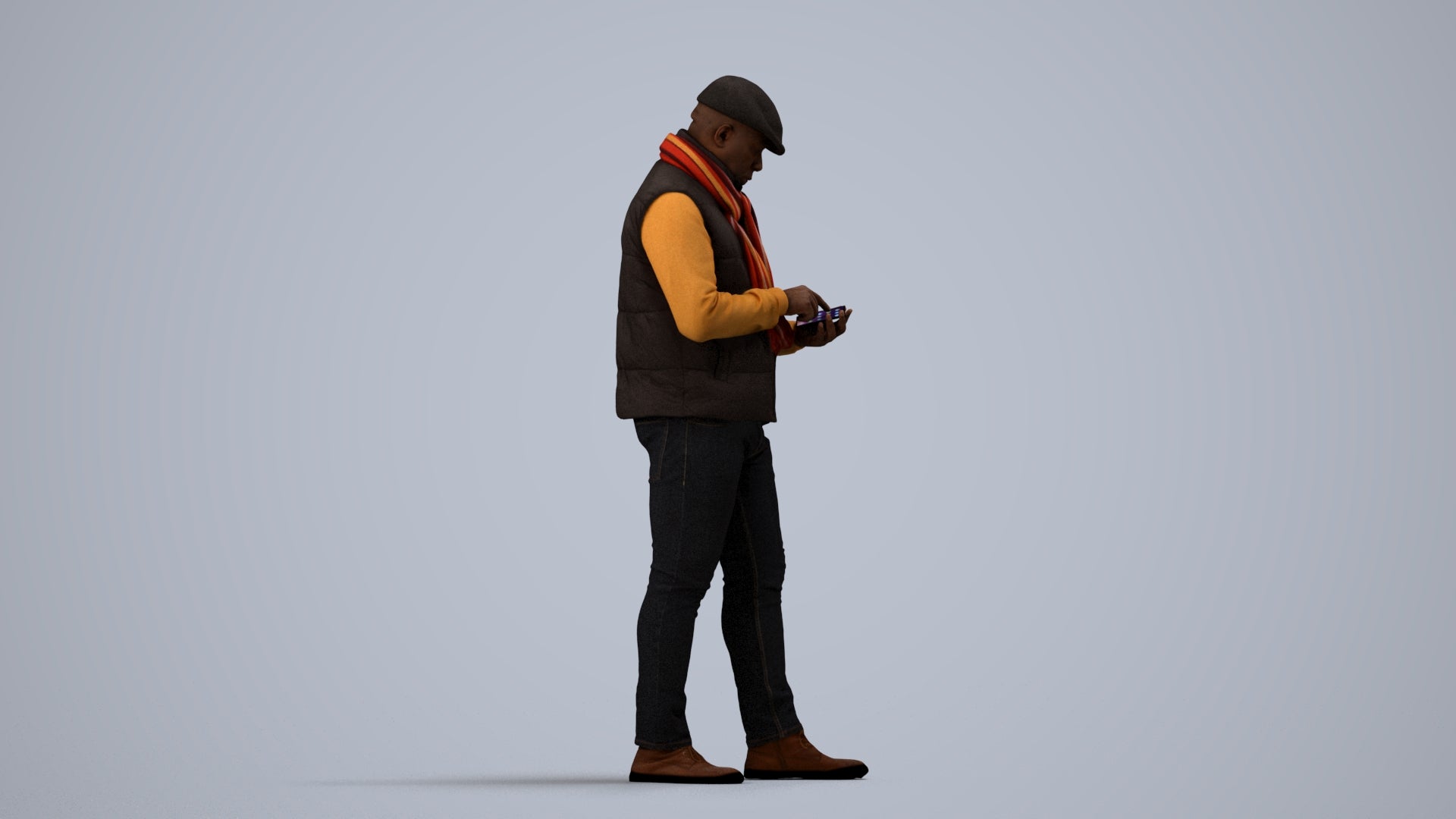3D scanned man standing casual, photorealistic archviz people for Enscape and SketchUp, side view render
