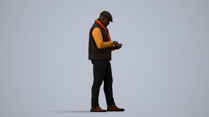 3D scanned man standing casual, photorealistic archviz people for Enscape and SketchUp, side view render