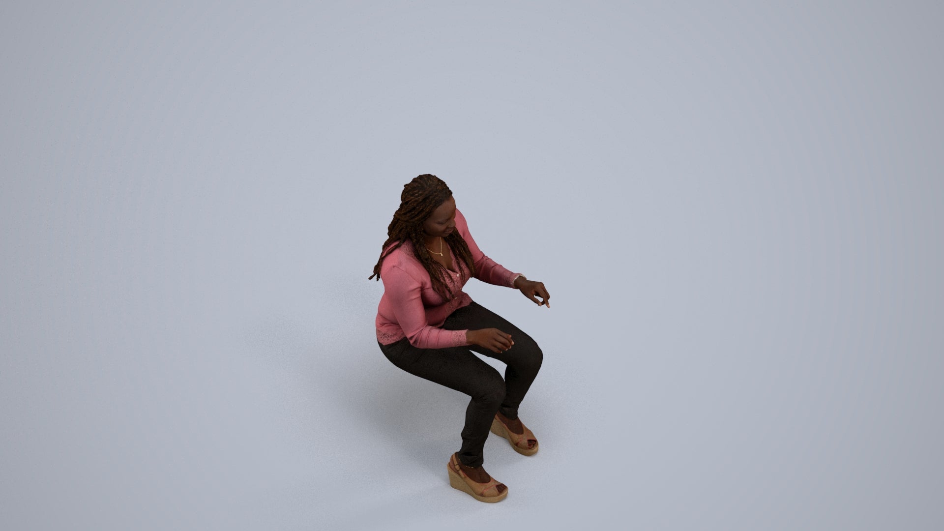 3D people model woman casual sitting, scanned human for 3ds Max rendering, back view render