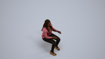 3D people model woman casual sitting, scanned human for 3ds Max rendering, back view render