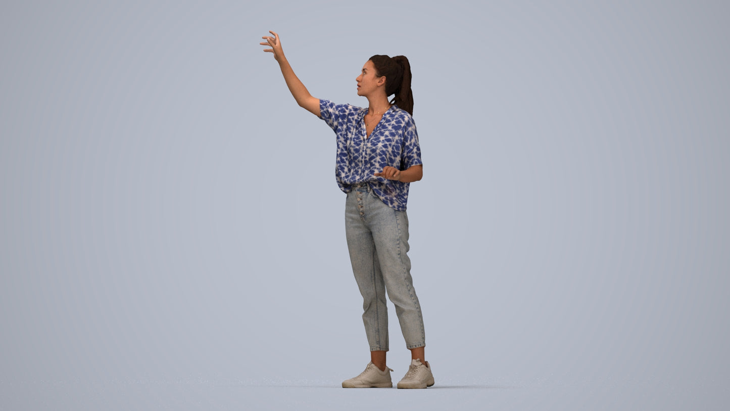 3D scanned woman standing casual, photorealistic archviz people for Enscape and SketchUp, top-down view render