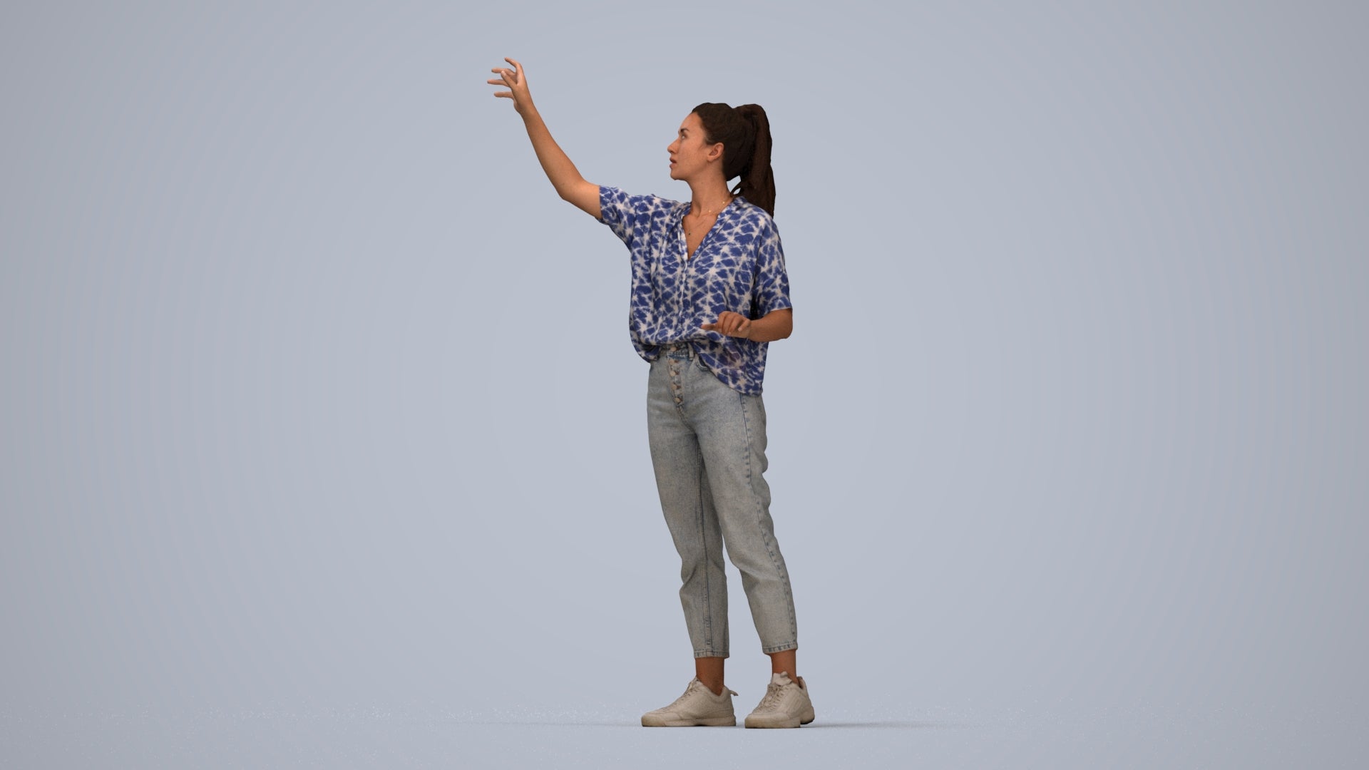 3D scanned woman standing casual, photorealistic archviz people for Enscape and SketchUp, top-down view render