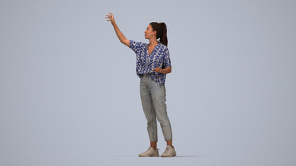 3D scanned woman standing casual, photorealistic archviz people for Enscape and SketchUp, top-down view render
