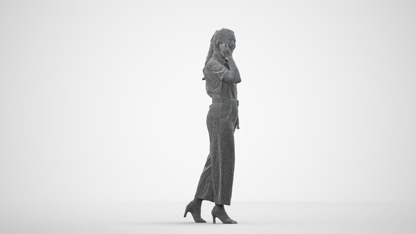 scanned 3D woman formal walking, photogrammetry people for Enscape and V-Ray, wireframe side view