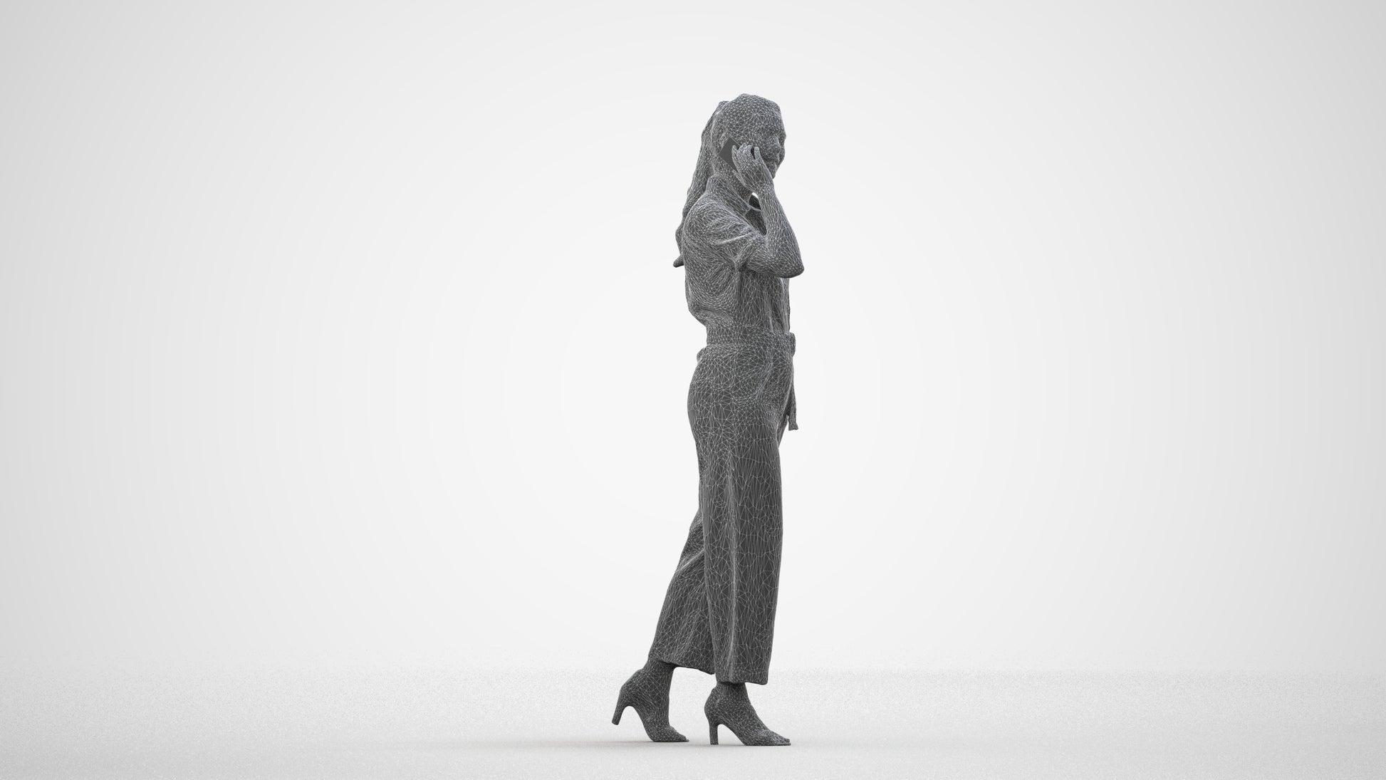 scanned 3D woman formal walking, photogrammetry people for Enscape and V-Ray, wireframe side view