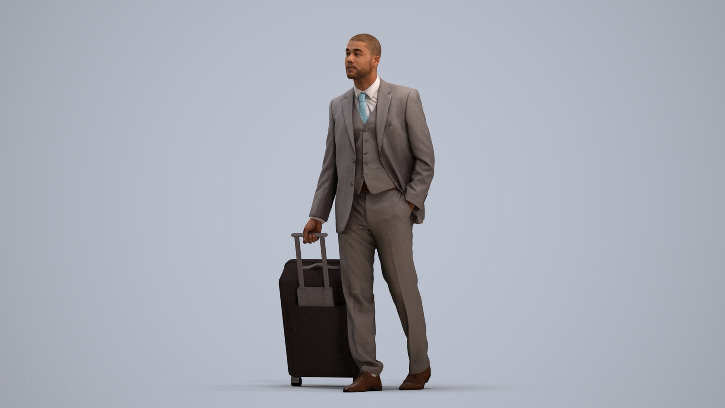 3D people model man business, scanned human for 3ds Max rendering, standing pose render