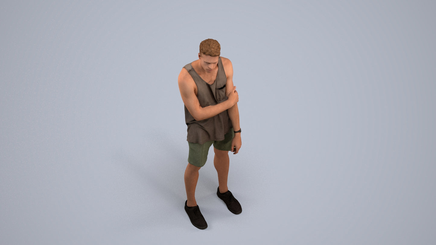 3D human model man casual standing, photogrammetry scanned person for archviz, back view render