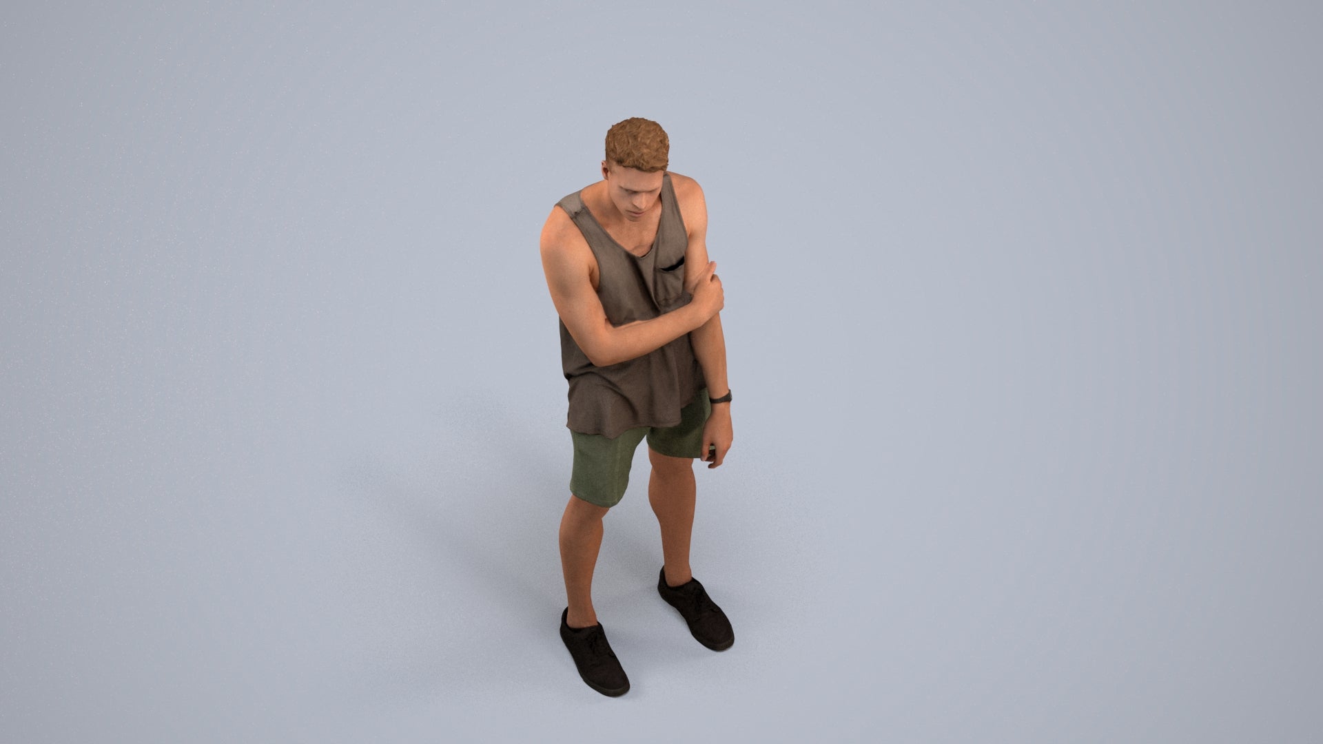 3D human model man casual standing, photogrammetry scanned person for archviz, back view render