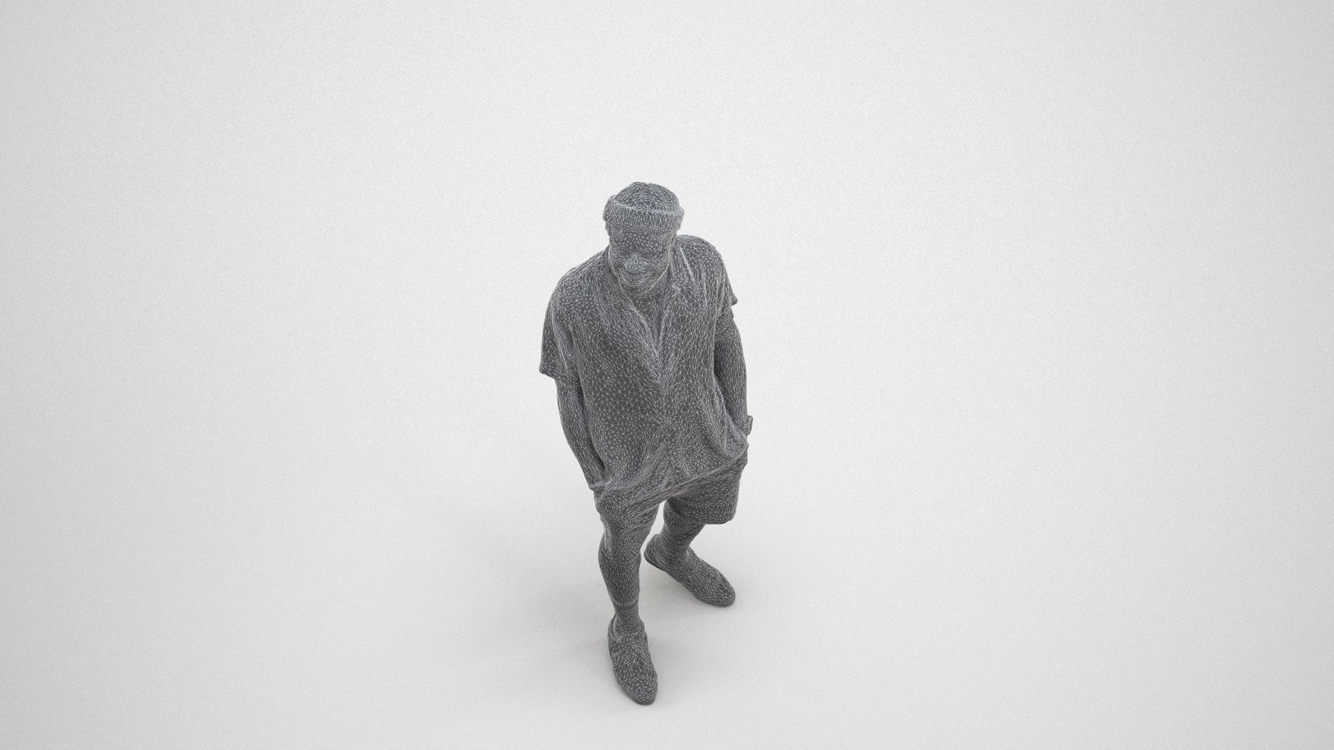 3D scanned man walking casual, photorealistic archviz people for Enscape and SketchUp, wireframe three-quarter view