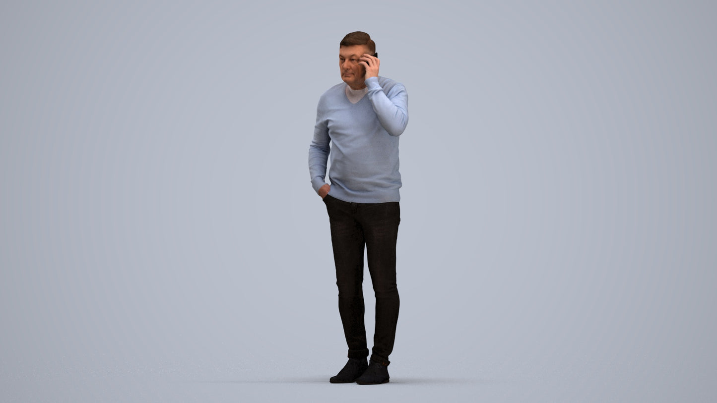 3D human model man casual standing, photogrammetry scanned person for archviz, standing pose render