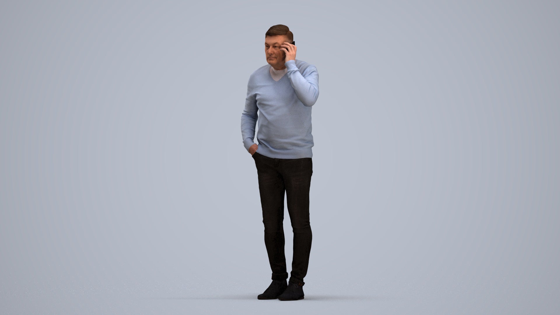 3D human model man casual standing, photogrammetry scanned person for archviz, standing pose render