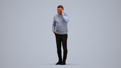 3D human model man casual standing, photogrammetry scanned person for archviz, standing pose render