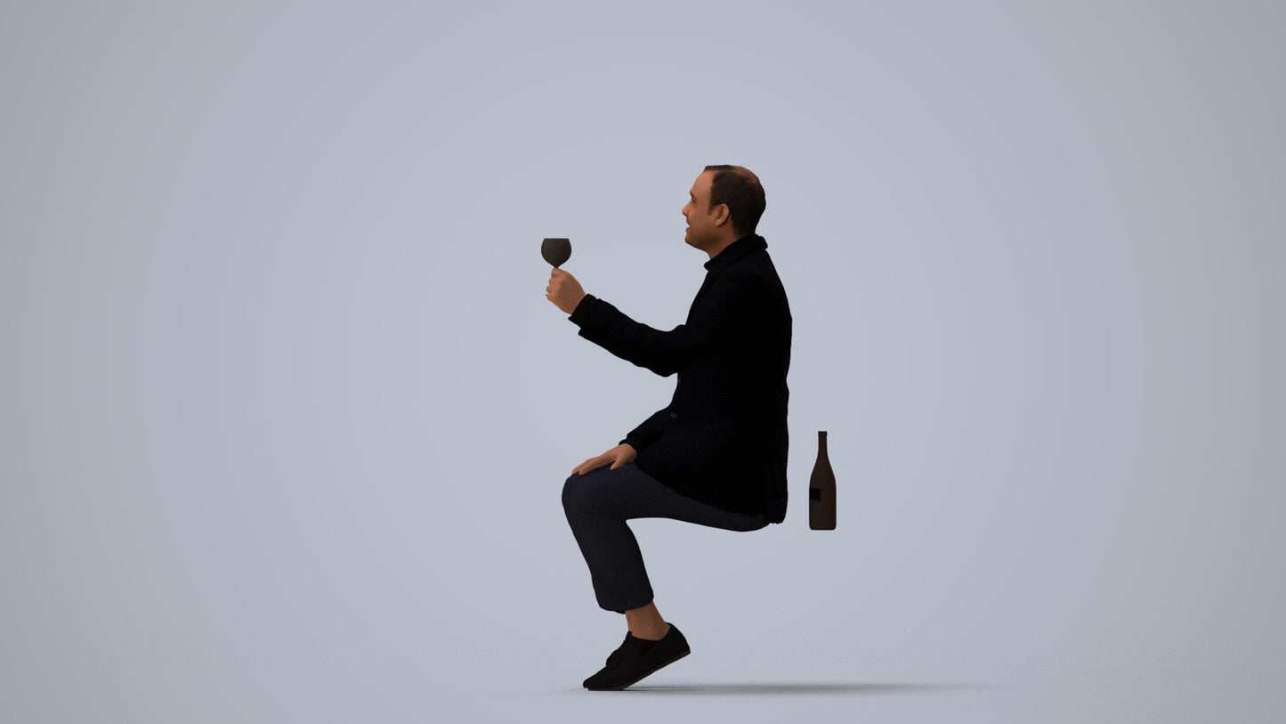 scanned 3D man casual cycling, photogrammetry people for Enscape and V-Ray, three-quarter view render