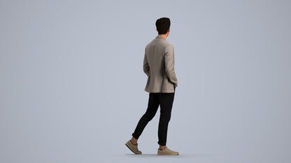 3D scanned man walking business, photorealistic archviz people for Enscape and SketchUp, front view render