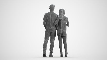 realistic 3D people woman casual couple, render-ready for V-Ray and Corona, FBX OBJ, wireframe front view