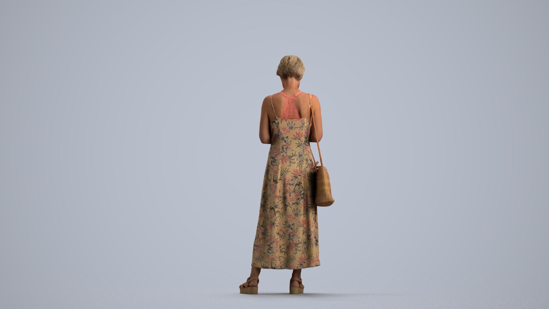 photogrammetry 3D senior woman standing, realistic human model archviz FBX, front view render