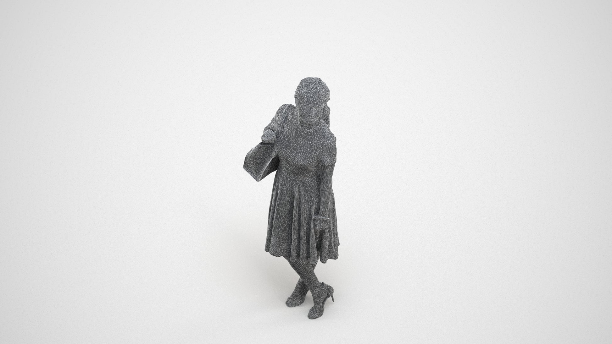 realistic 3D people woman casual standing, render-ready for V-Ray and Corona, FBX OBJ, wireframe three-quarter view