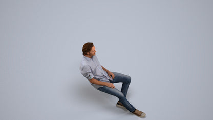 realistic 3D human man casual sitting, archviz people FBX OBJ for Blender, back view render