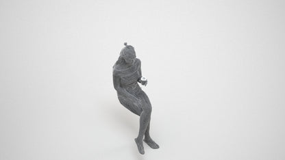 realistic 3D people girl casual sitting, render-ready for V-Ray and Corona, FBX OBJ, wireframe three-quarter view