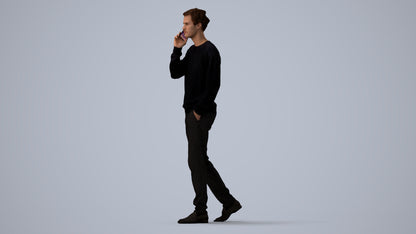 3D human model man casual walking, photogrammetry scanned person for archviz, three-quarter view render