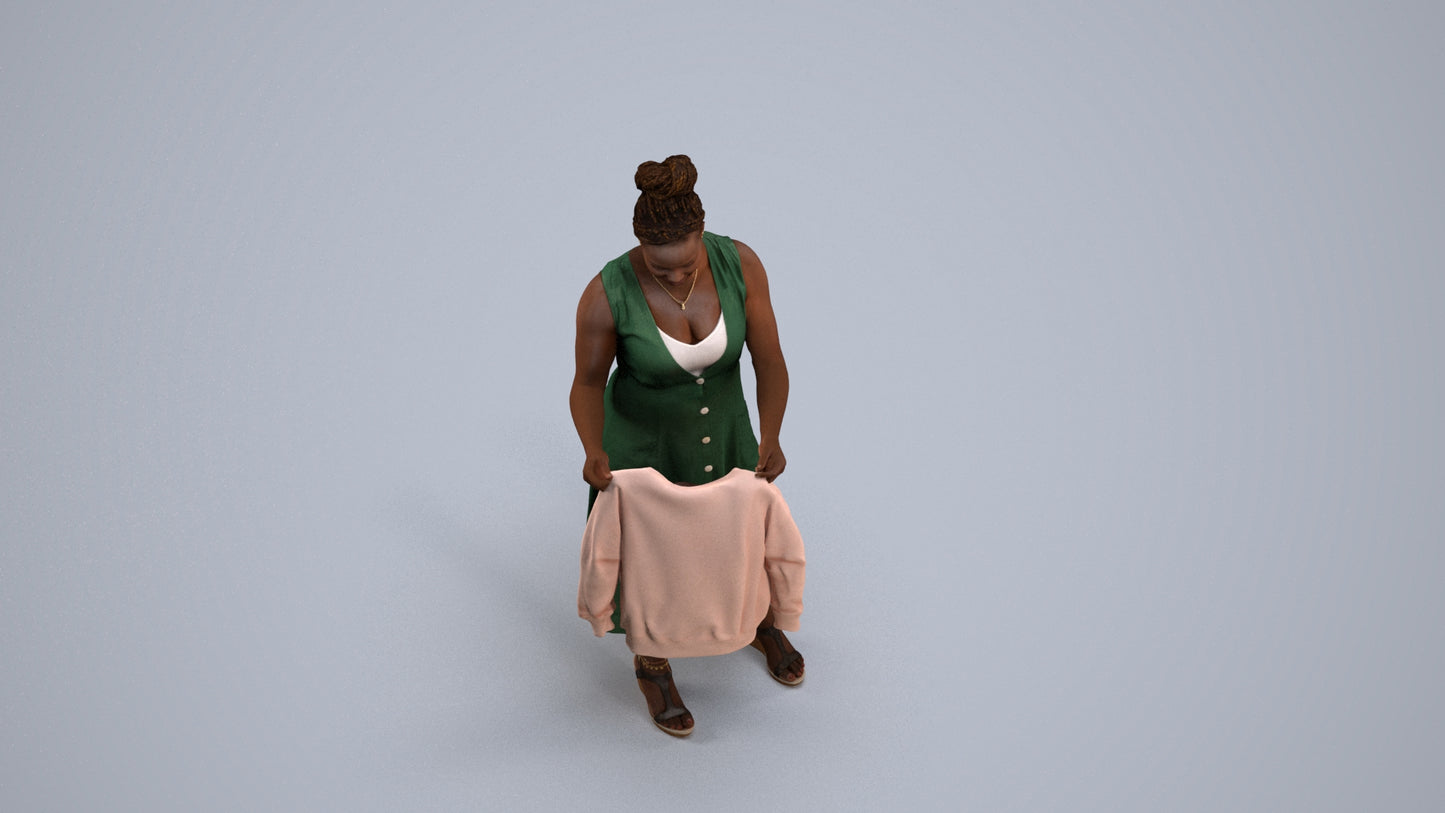 3D scanned woman standing casual, photorealistic archviz people for Enscape and SketchUp, back view render