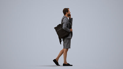 3D human model man business walking, photogrammetry scanned person for archviz, side view render