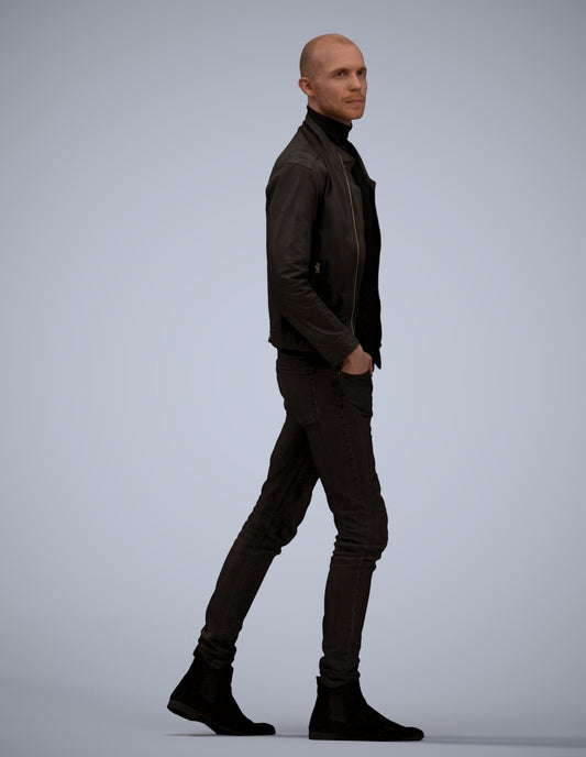 3D scanned man walking casual, photorealistic archviz people for Enscape and SketchUp