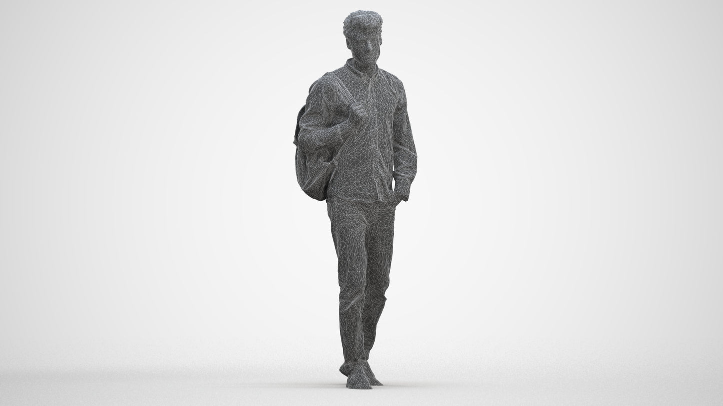 scanned 3D man casual walking, photogrammetry people for Enscape and V-Ray, three-quarter front view render