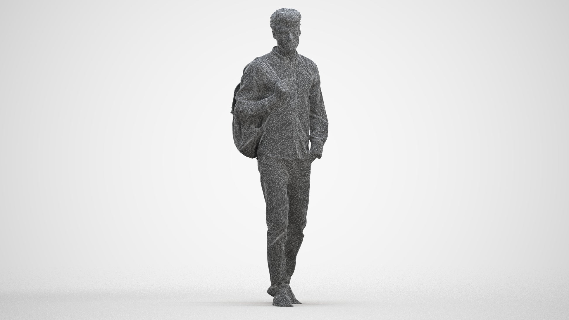 scanned 3D man casual walking, photogrammetry people for Enscape and V-Ray, three-quarter front view render