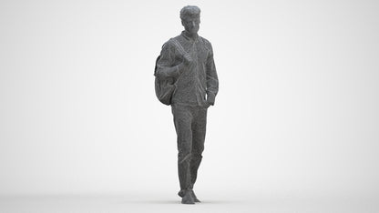 scanned 3D man casual walking, photogrammetry people for Enscape and V-Ray, three-quarter front view render