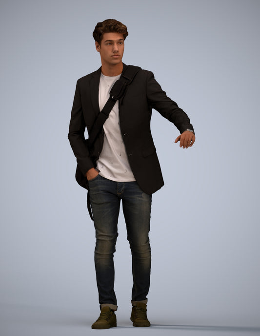 3D scanned man standing casual, photorealistic archviz people for Enscape and SketchUp