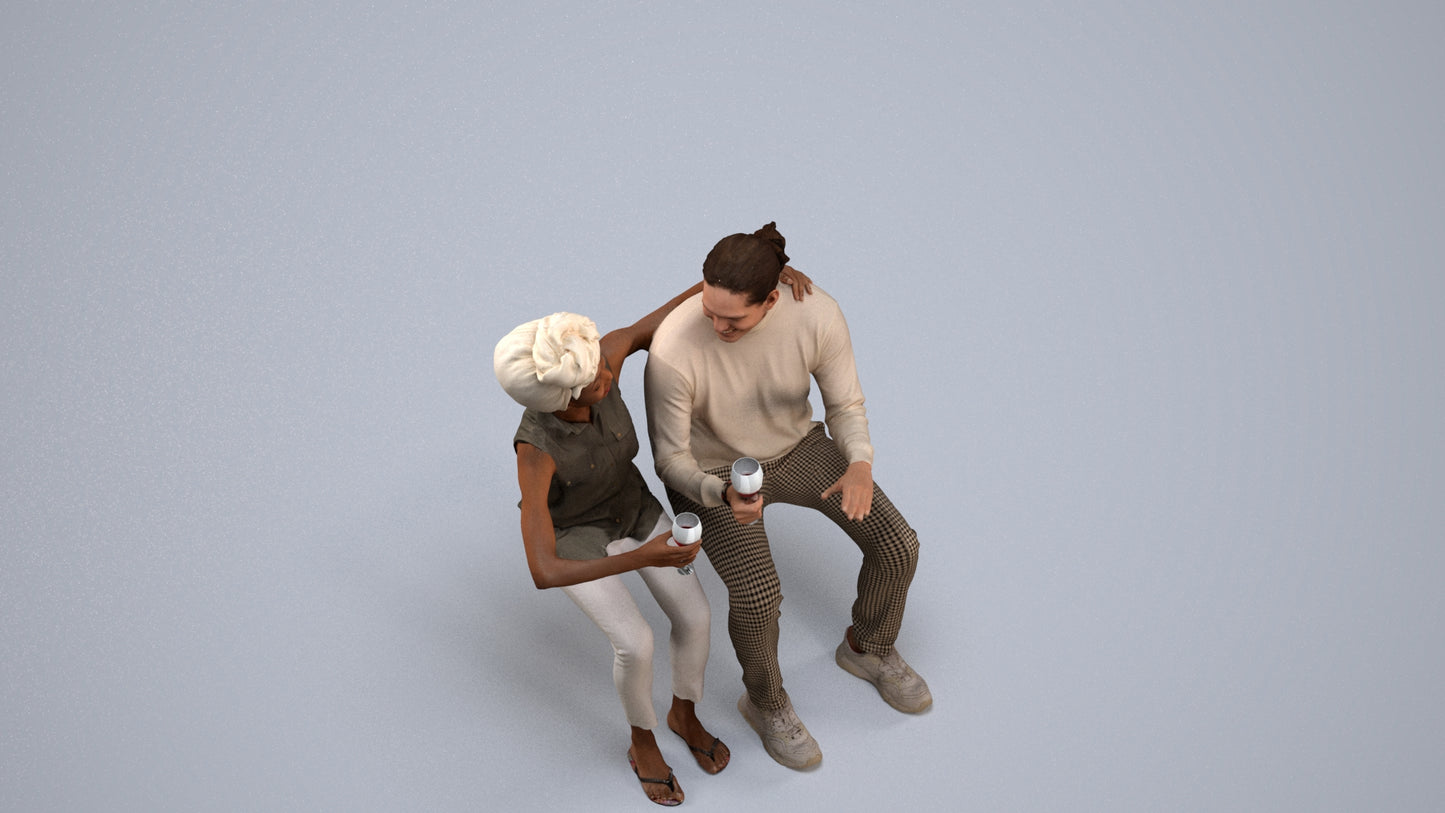 scanned 3D man casual couple, photogrammetry people for Enscape and V-Ray, back view render
