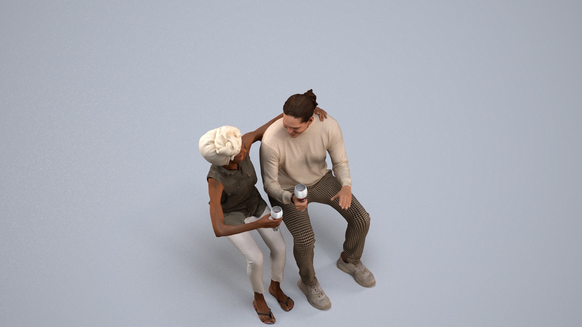 scanned 3D man casual couple, photogrammetry people for Enscape and V-Ray, back view render