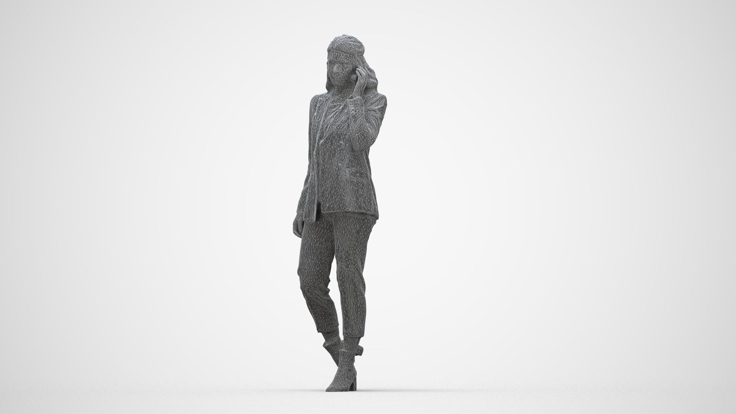 3D scanned woman business, photorealistic archviz people for Enscape and SketchUp, wireframe back view