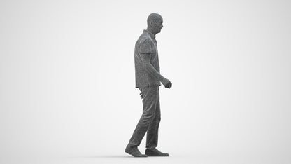 scanned 3D senior man casual walking, photogrammetry people for Enscape and V-Ray, wireframe side view