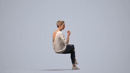 scanned 3D woman casual sitting, photogrammetry people for Enscape and V-Ray, side view render
