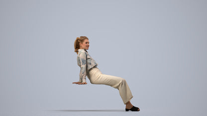 3D scanned woman sitting casual, photorealistic archviz people for Enscape and SketchUp, side view render
