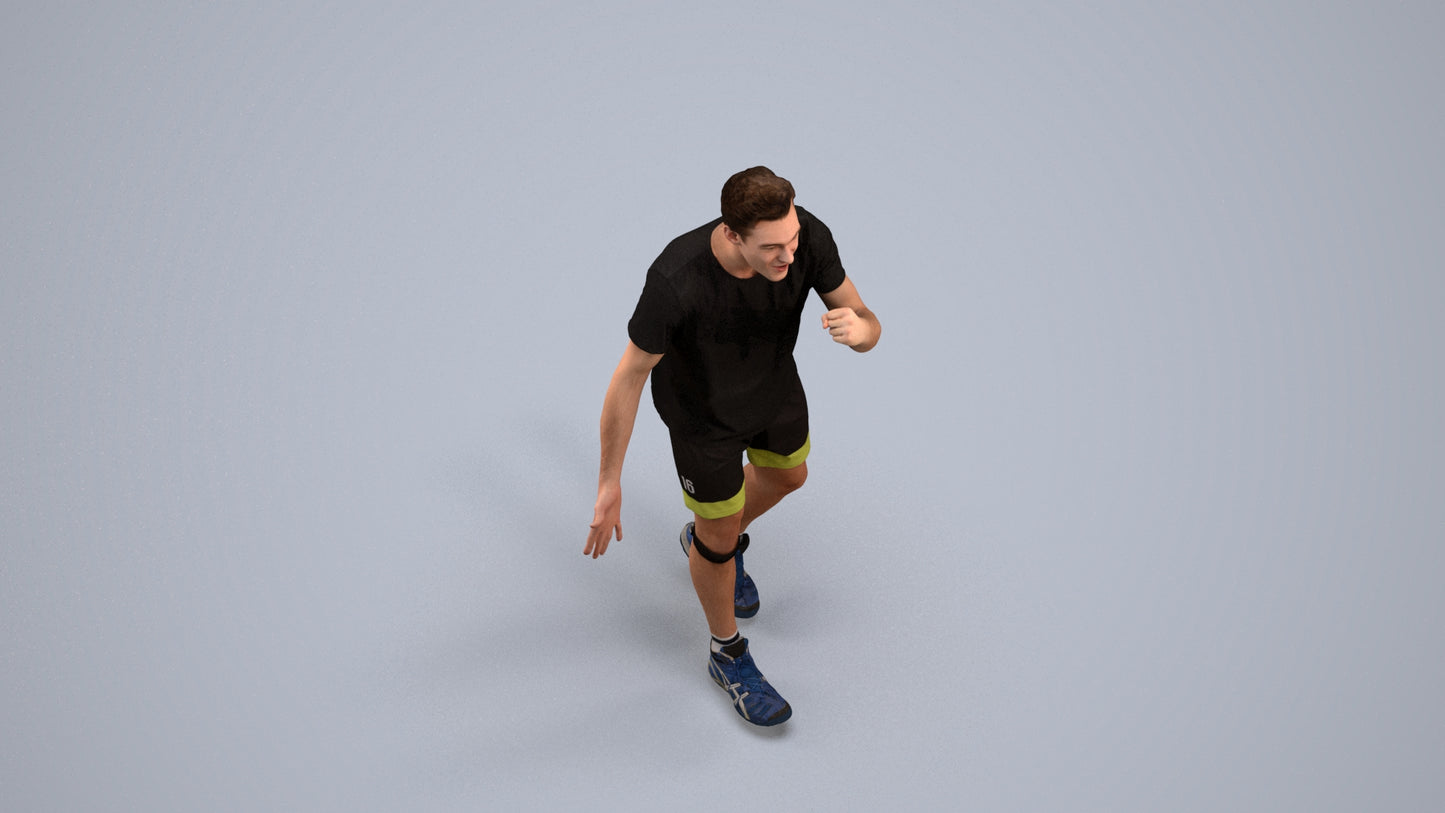 3D human model man sport, photogrammetry scanned person for archviz, back view render