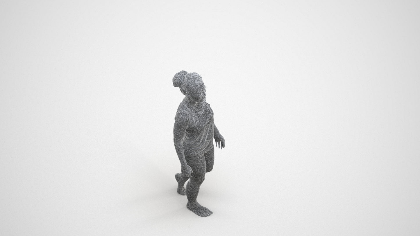 realistic 3D people woman sport, render-ready for V-Ray and Corona, FBX OBJ, wireframe three-quarter view