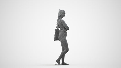 photogrammetry 3D girl casual standing, realistic human model archviz FBX, wireframe side view