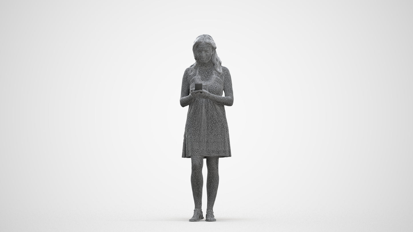 scanned 3D woman casual pool, photogrammetry people for Enscape and V-Ray, three-quarter front view render