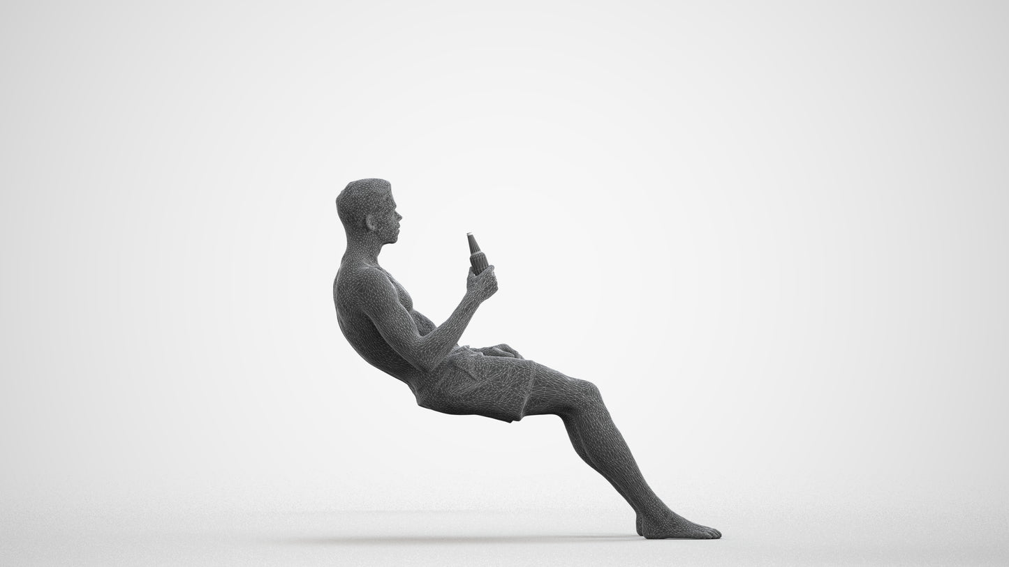 3D scanned man pool, photorealistic archviz people for Enscape and SketchUp, wireframe front view