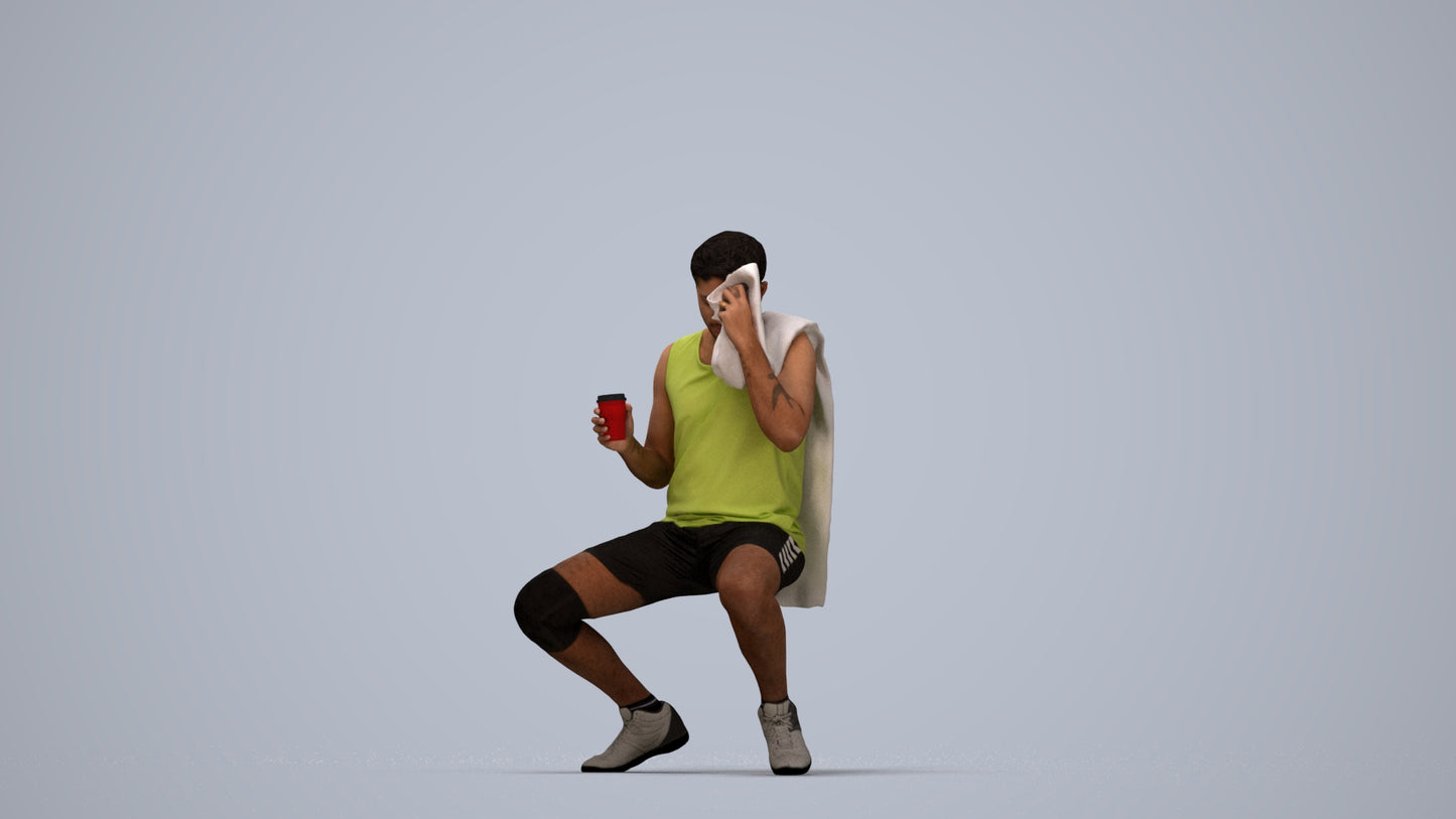 3D people model man sport, scanned human for 3ds Max rendering, top-down view render