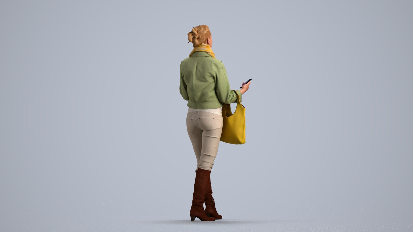 realistic 3D people woman casual standing, render-ready for V-Ray and Corona, FBX OBJ, front view render