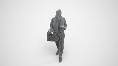 realistic 3D people woman casual standing, render-ready for V-Ray and Corona, FBX OBJ, wireframe three-quarter view